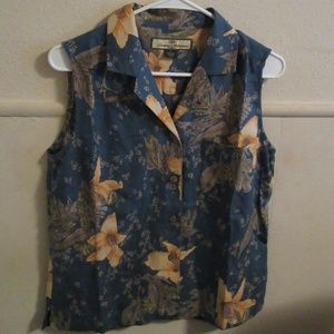 Tommy Bahama Sleeveless Collared Floral Blouse